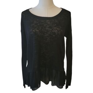 Abercrombie & Fitch Black Semi Sheer Knit Ruffle Hem Top Size XS